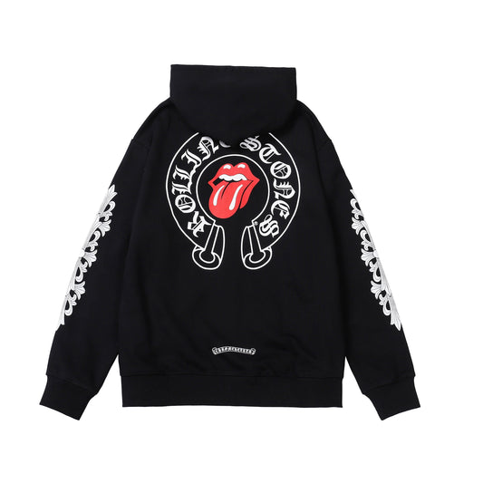 Chrome Hearts x The Rolling Stones Red Tongue Zip Up Hoodie Black