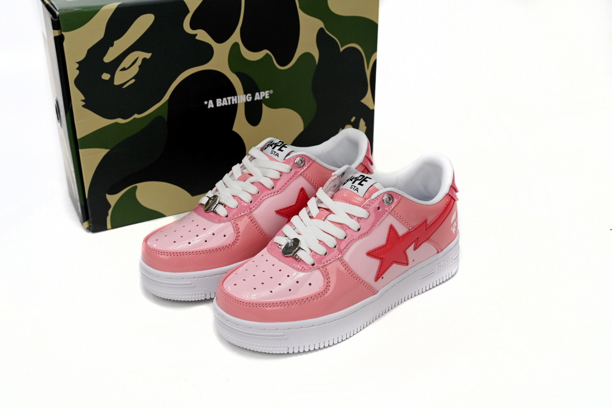 A Bathing Ape Bape Sta Low Pink Paint Leather