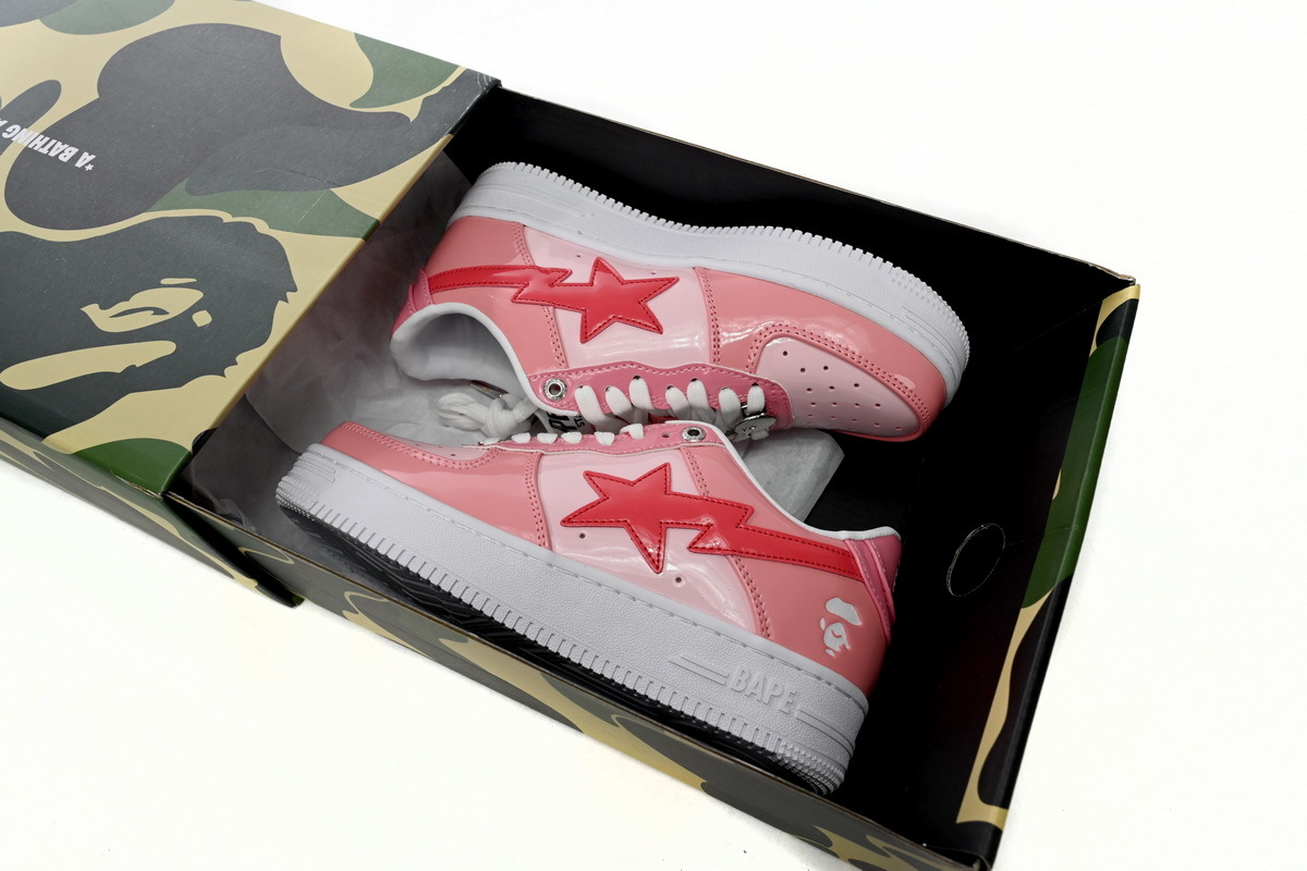 A Bathing Ape Bape Sta Low Pink Paint Leather